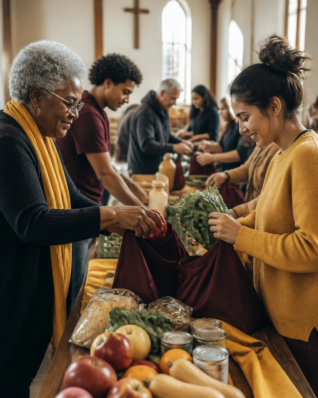 Community outreach volunteers preparing food for neighbors in Gary, Indiana